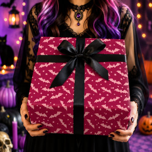 Rosa fliegende Fledermäuse & Sterne Halloween-Must Geschenkpapier