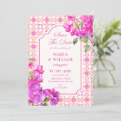 Rosa Fliesenblume Save The Date (Stehend Vorderseite)