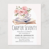 Rosa Flora 70. Buch Thema Geburtstag Einladung (Vorderseite)