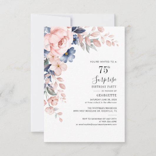 Rosa Flora 75. Geburtstagsparty Einladung (Vorderseite)