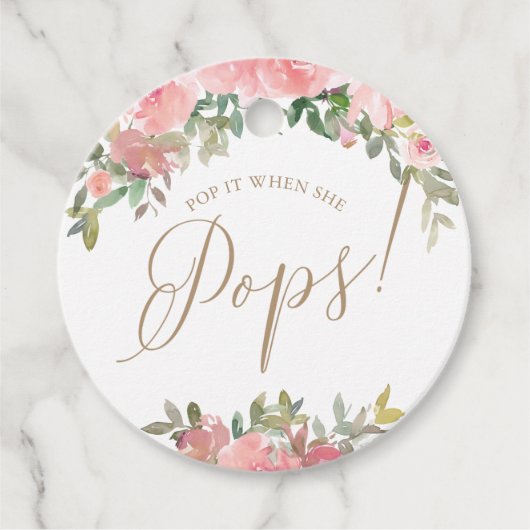 Rosa Flora Bläserndusche Weinflasche Geschenkanhänger (Vorderseite)