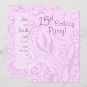 Rosa Flora Einladung zum 15. Geburtstag (Vorne/Hinten)