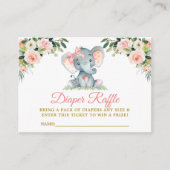 Rosa Flora Elefant Bow Diaper Raffle Dusche Begleitkarte (Vorderseite)