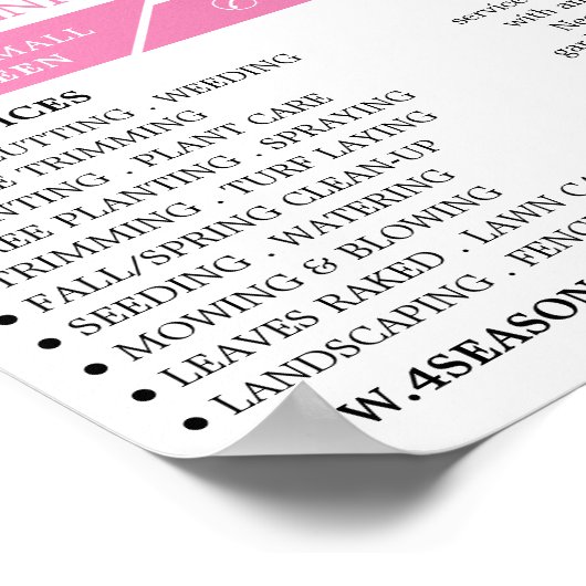 Rosa Flora, Gartenservice, Gartenbau Poster (Ecke)