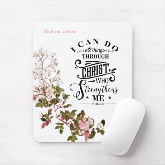 Rosa Flora Ich kann alles durch Christus tun Mousepad (Mit Mouse)