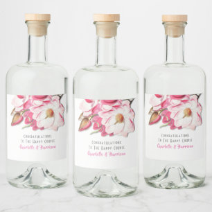 Rosa Flora Magnolia Hochzeit Alkoholflaschenetikett