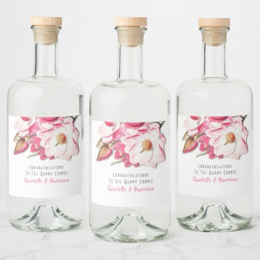 Rosa Flora Magnolia Hochzeit Alkoholflaschenetikett (Flaschen)