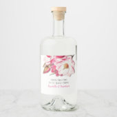 Rosa Flora Magnolia Hochzeit Alkoholflaschenetikett (Vorderseite)