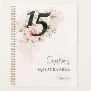 Rosa Flora Quinceanera Rustikaler Blush 15. Geburt Planer