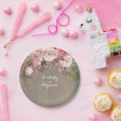 Rosa Flora Rustikale Holzlandschaft Hochzeit Pappteller (Party)