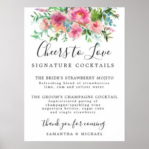 Rosa Flora Signature Cocktails Hochzeitszeichen Ba Poster