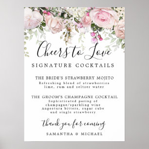 Rosa Flora Signature Cocktails Hochzeitszeichen Ba Poster