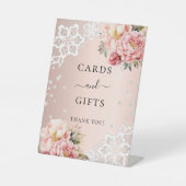 Rosa Flora Spitzen-Karten-Zeichen Sockelschild (Vorderseite)