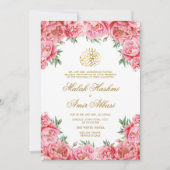 Rosa Flora und Blätter Islamische Hochzeit Einladung (Vorderseite)