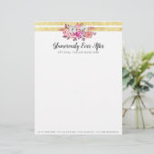 Rosa Flora und goldenes Glam Wasserfarbe Moderner Briefbogen (Stehend Vorderseite)