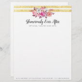 Rosa Flora und goldenes Glam Wasserfarbe Moderner Briefbogen (Vorne/Hinten)