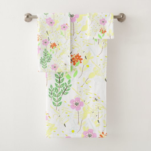 Rosa Flora und Laubwerk Badhandtuch Set (Insitu)