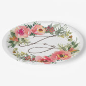 Rosa Flora und Pinienkrebs | Joy Christmas Party Pappteller (Schrägansicht)