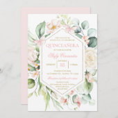 Rosa Flora und Schmetterling Quinceñera Einladung (Vorne/Hinten)