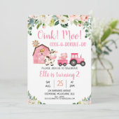 Rosa Flora und Stalltiere zum Geburtstag Einladung (Stehend Vorderseite)