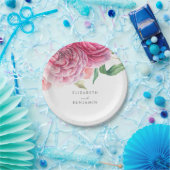 Rosa Flora Wasserfarben Elegante Botanische Hochze Pappteller (Party)