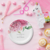 Rosa Flora Wasserfarben Elegante Botanische Hochze Pappteller (Party)