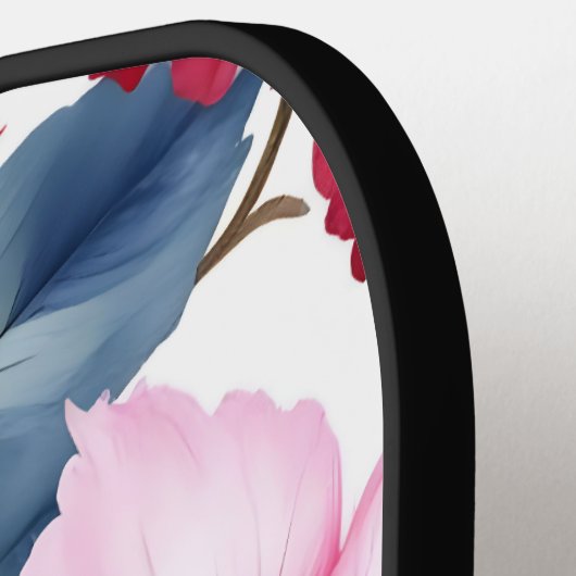 Rosa Flora Wasserfarben Elegante Pickleball Schläger (Linke Seite)