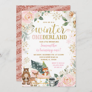 Rosa Flora Winter Snowflake Snowboardpass  Einladung