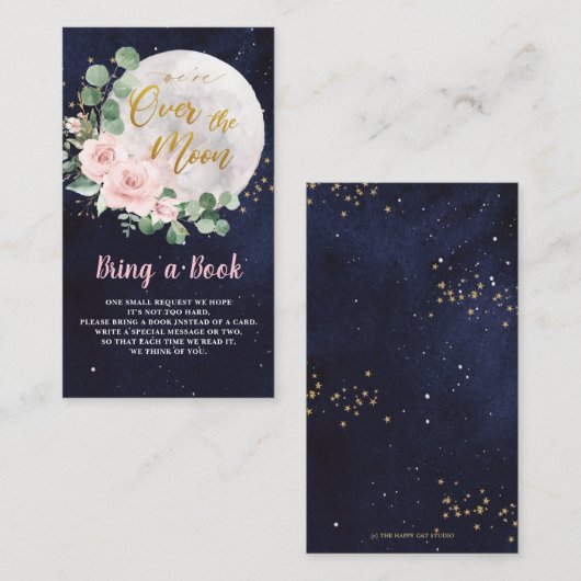 Rosa Flora Wir sind über dem Mond Mädchen bringen Begleitkarte (Vorne/Hinten)