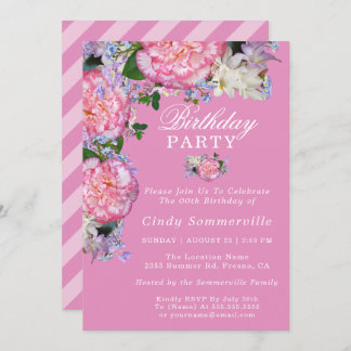 Rosa Floral 00. Geburtstagsparty Einladung