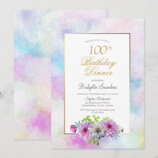 Rosa Floral 100. Geburtstag Abendessen Party Einladung