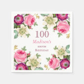 Rosa Floral 100. Geburtstag Serviette (Vorderseite)