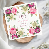 Rosa Floral 100. Geburtstag Serviette