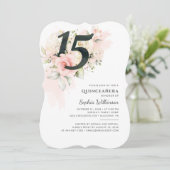 Rosa Floral 15. Geburtstag Quinceanera Party Einladung (Stehend Vorderseite)