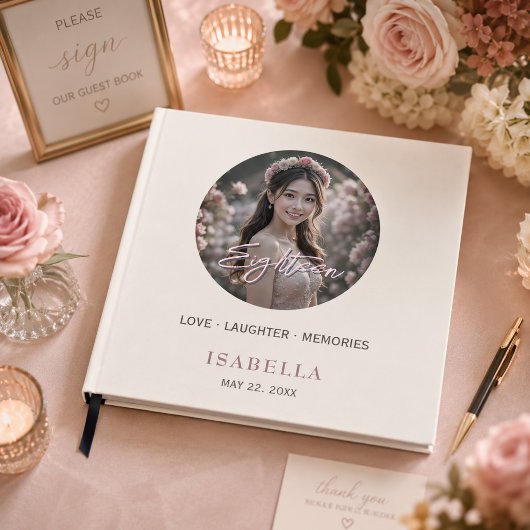 Rosa Floral 18. Geburtstag Danke Gästebuch