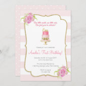 Rosa Floral 1. Geburtstag erste Einladung (Vorne/Hinten)