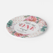 Rosa Floral 1. Geburtstag Pappteller (Schrägansicht)