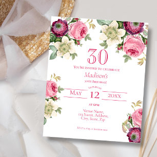 Rosa Floral   30. Budget Geburtstag Einladung