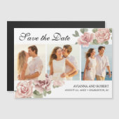 Rosa Floral 3 Foto Hochzeit Magnetisch Save the Da Magnetkarte (Vorne/Hinten)