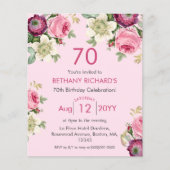 Rosa Floral | 70. Budget Geburtstagseinladung (Vorderseite)
