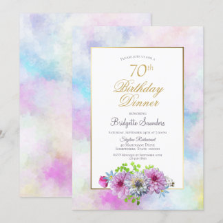Rosa Floral 70. Geburtstag Abendessen Party Einladung
