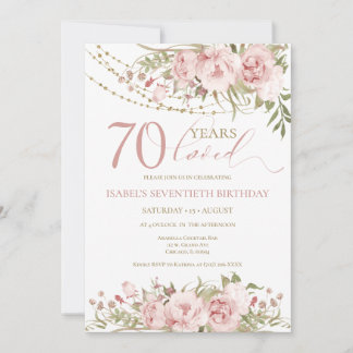 Rosa Floral 70. Geburtstag Eleganter Meilenstein Einladung