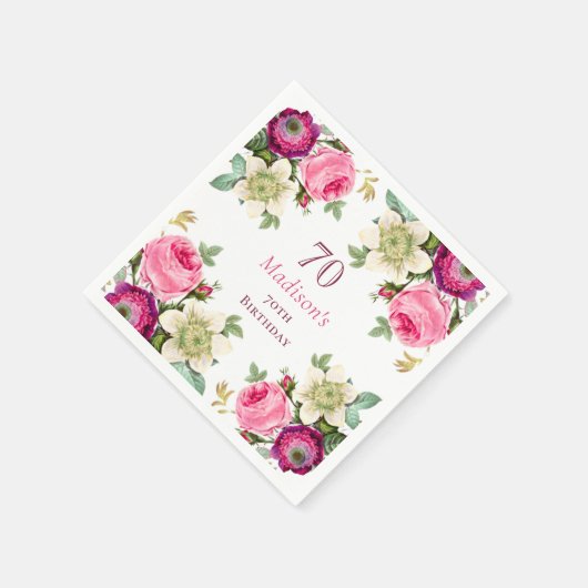 Rosa Floral 70. Geburtstag Serviette (Ecke)