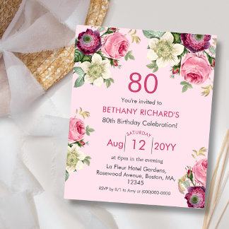 Rosa Floral | 80. Budget Geburtstag Einladung