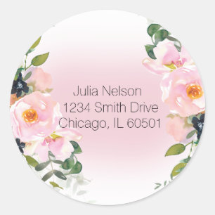 Rosa Floral Address Return Labels Runder Aufkleber