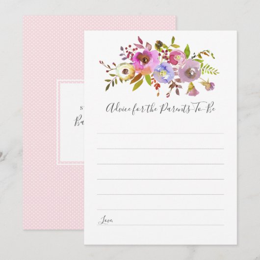Rosa Floral Advice für Eltern-zu-be-Dusche Spiel Einladung (Vorne/Hinten)
