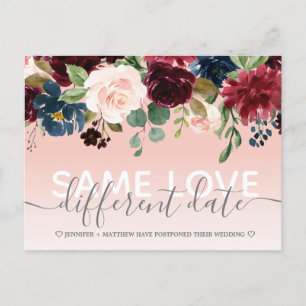 Rosa Floral anderes Date Wedding Typografy Foto Ankündigungspostkarte