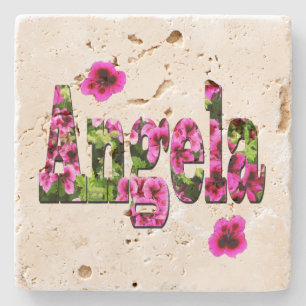 Rosa Floral-Angela-Logo, Steinuntersetzer