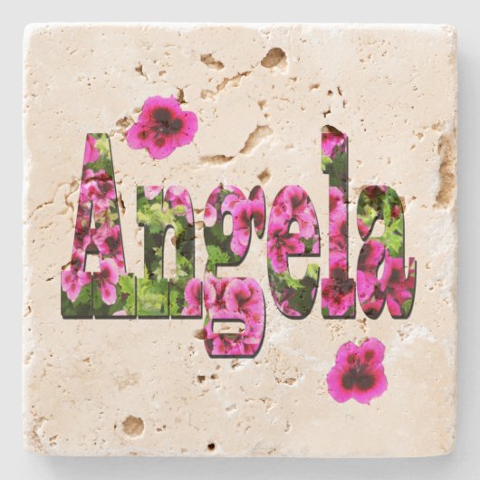 Rosa Floral-Angela-Logo, Steinuntersetzer (Vorderseite)