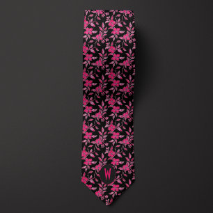 Rosa Floral auf schwarzer Krawatte